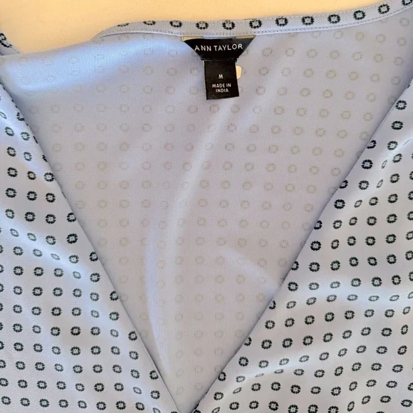 Ann Taylor Light Blue Geometric V-Neck Blouse - Picture 3 of 6